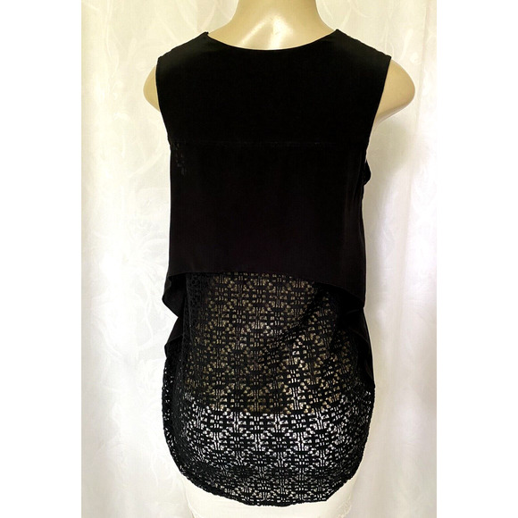 Derek Lam 10 Crosby Lace Back Silk Tank Top V Neck Black Sleeveless 0 XS - Picture 5 of 6